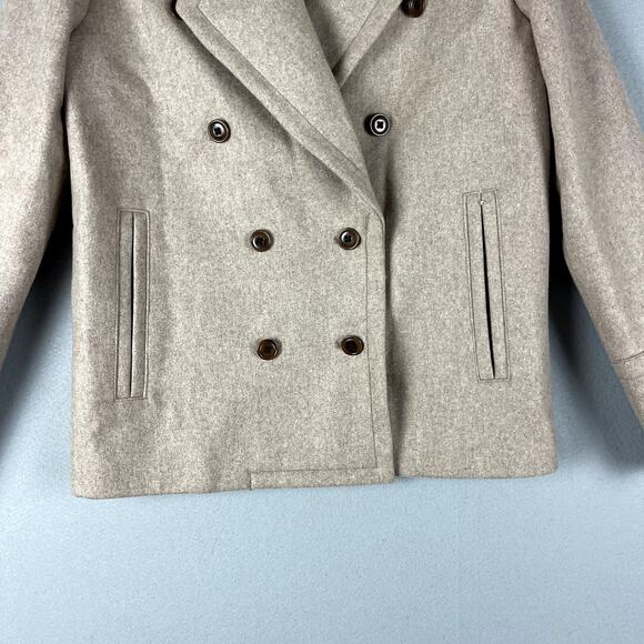 J. Crew Melton Wool Blend Pea Coat Women 4T 4 Tall Beige Lined Classic Preppy - Picture 6 of 16